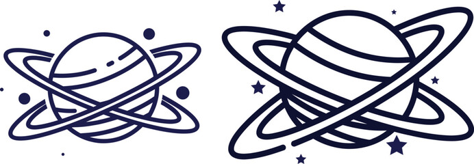 Whimsical space illustration two planets with rings and sparkling stars © Md