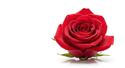 Fototapeta premium Vibrant red rose blossom isolated on white background for elegant design