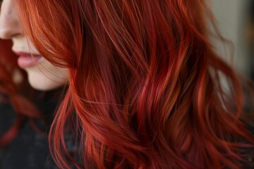 Naklejka premium Close up of long, wavy, shiny, and healthy red hair, showcasing hair care and beauty