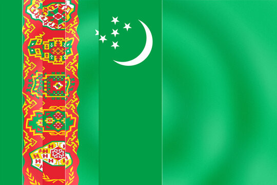 Turkmenistan National Flag with Green Field, White Crescent Moon, Five Stars, and Red Stripe Featuring Carpet Guls
