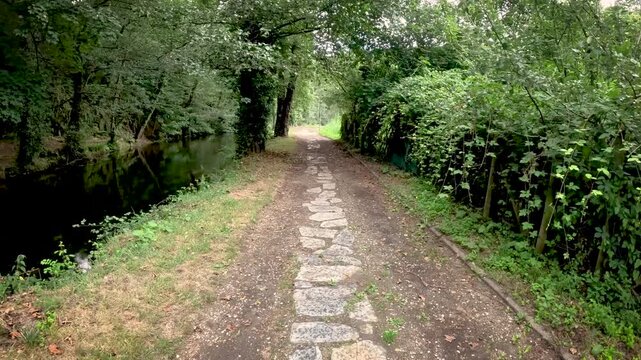 pedestrian path along the Sarria river in Samos, comarca of Sarria, province of Lugo, Galicia, Spain