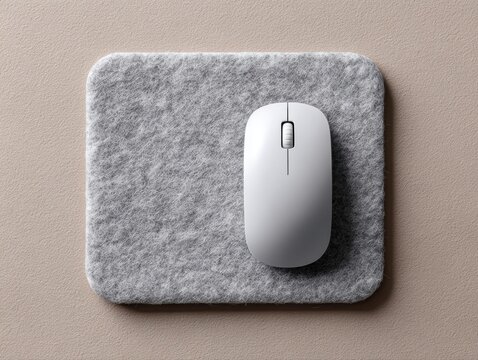 mouse pad mockup floating over felt texture, workspace accessory branding, minimal office scene