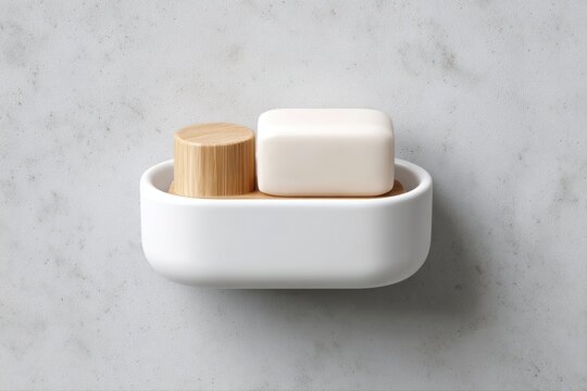 suction soap dish mockup mounted on wall, bathroom accessory branding, minimal product scene