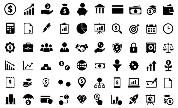 Vector of 50 Business and Financial Line Outline Icon Set