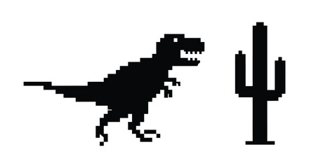 Pixelated dinosaur and cactus silhouettes black graphic design on a white background silhouette high quality professional detailed modern elegant stylish clean © mrvect02
