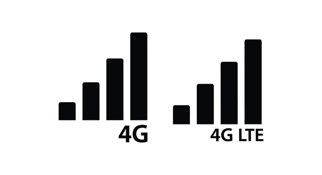 Wireless signal strength icon with 4g lte text black silhouette high quality professional detailed modern elegant stylish clean crisp vibrant colorful