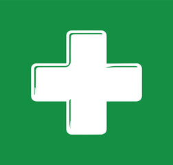 Obraz premium First Aid Symbol: A prominent white cross, the universal symbol of aid and healthcare, stands out against a vibrant green backdrop, representing emergency assistance and medical support.