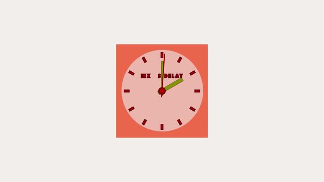A red faced graphic clock with green hands and the text FIX VS BLAK progresses from a small size to a larger display. The time always shows four fifty