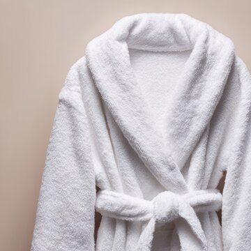 Blank robe belt tied at waist, cozy homewear detail shot, soft indoor lighting