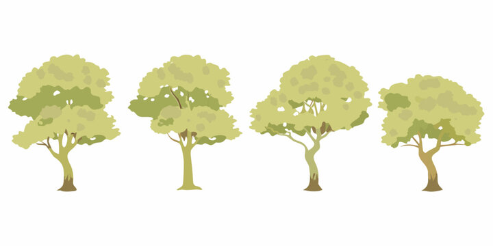 Flat vector tree icons four variations on a white background