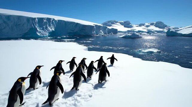 Penguins Waddle Across Icy Antarctic Expanse