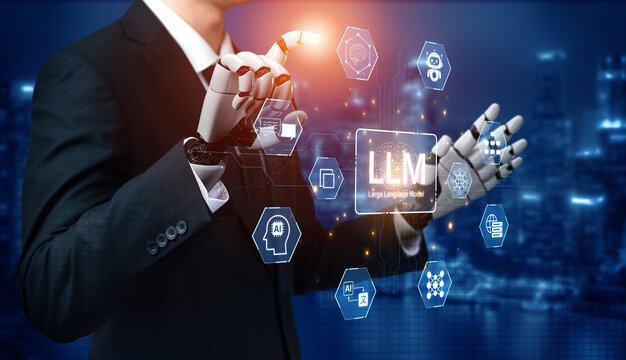 Large Language Model LLM processing data. Represents deep text learning, natural language processing NLP AI tech, transformer architecture, and generative AI deep learning future technology. Corpus