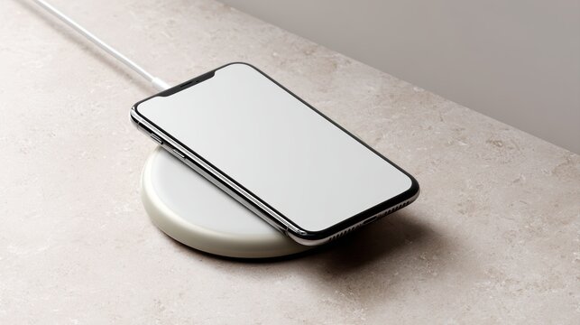 wireless charging pad mockup with electric arc, tech accessory branding, modern device display