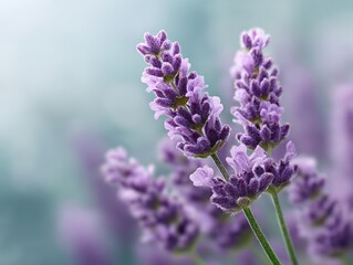 Obraz premium Lavender flower sprig with soft purple blooms, calming botanical composition