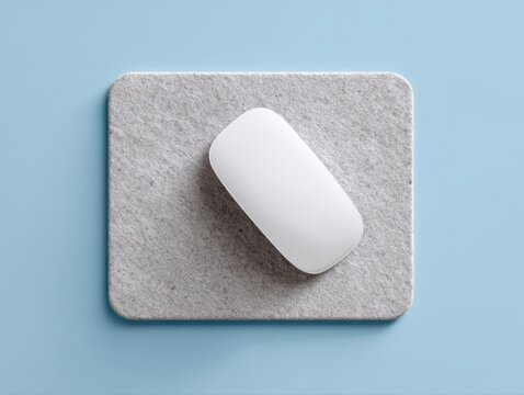 mouse pad mockup floating over felt texture, workspace accessory branding, minimal office scene