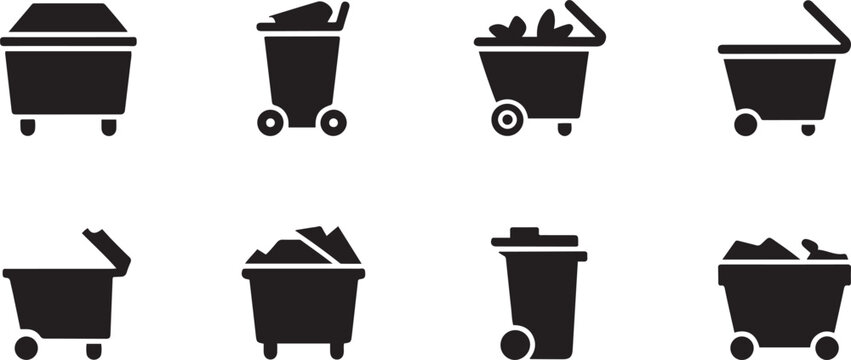 dumpster set. balck icon silhouette