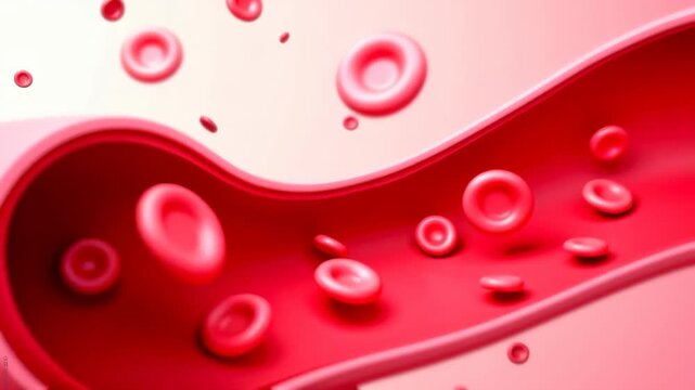 Blood cells flow through artery. Circulatory system in action. Vascular anatomy illustration. Hematology, blood circulation. Concept of health and transport.