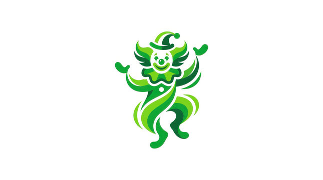 Monochromatic Green Dancing Jester Logo on White Background