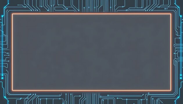 Rectangular frame surrounded by circuit board traces on dark surface