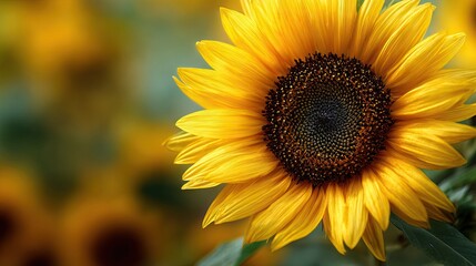 Fototapeta premium Golden Sunflower Close-Up Macro with Textured Dark Seed Center and Bright Yellow Petals. AI generated image
