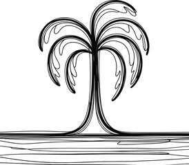 Stylized line art palm tree illustration with tropical illustration silhouette minimalist botanical vegetation vacation © NXTall