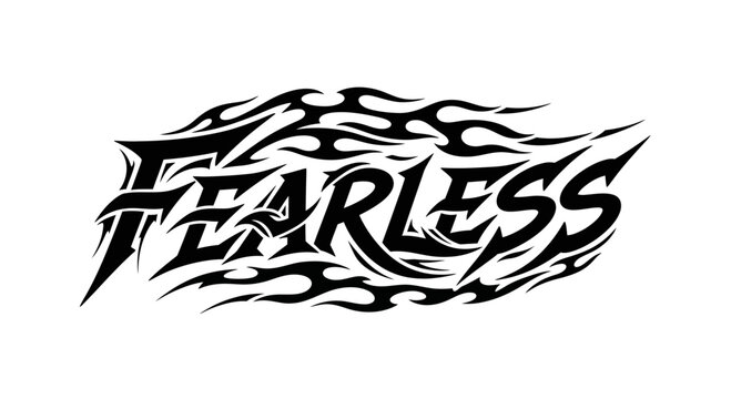 Fearless word in tribal flame tattoo design.