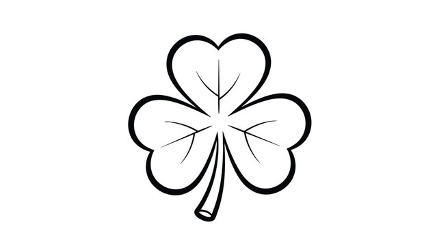 Classic outline drawing of a three leaf clover or shamrock with a stem, symbolizing luck and the holiday of St Patrick Day.