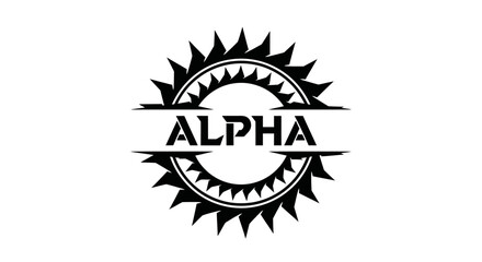 Bold Alpha text within a striking jagged circular emblem design. © Haroh