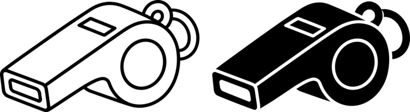 whistle referee sport signal sound icon outline symbol isolated on transparent background