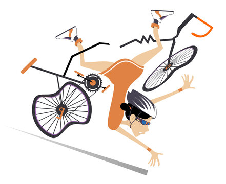 Cycling woman. Falling down cyclist young woman
