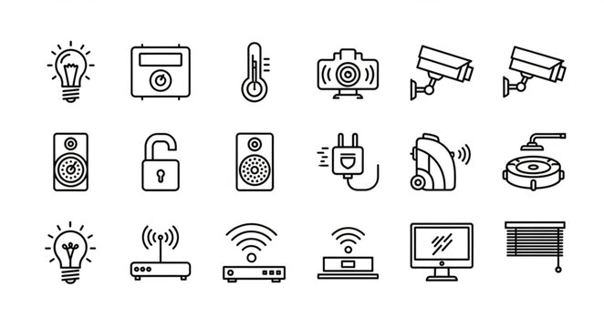 Smart Home Devices Line Icons Set - Modern Automation and Connectivity.