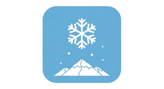 Snowflake over mountain peak icon, winter season symbol, cold weather.