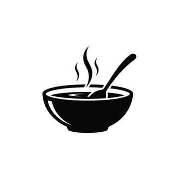 steaming hot soup bowl with spoon vector illustration minimalist black and white design