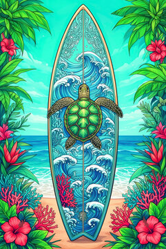 vector, oleaje, ilustraci&oacute;n, tabla de surf, playa, arte, designio, verano, junta, surf, decoraciones, vacaciones, mar, navida, tropical, flor, dechado, acomodador, naturaleza, &aacute;rbol, icono, adorno, an