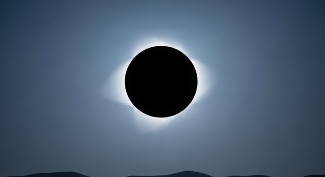 solar eclipse totality with corona glow against dark sky