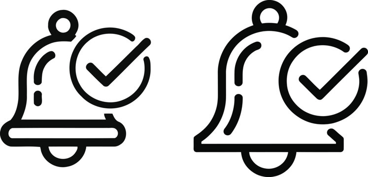 Bell notification with checkmark icons for complete task notification checkmark complete confirmed reminder interface illustration application