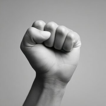 Human hand forming closed fist gesture, strong symbolic pose, minimal composition