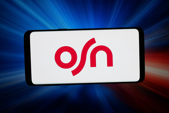 Stuttgart, Germany - 04-16-2026: In this photo illustration, the logo of media company Orbit Showtime Network (OSN) is displayed on a smartphone in front of abstract background on computer screen.
