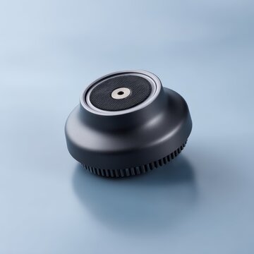 Floating beard trimmer head attachment with metallic detail, clean grooming product presentation, soft lighting