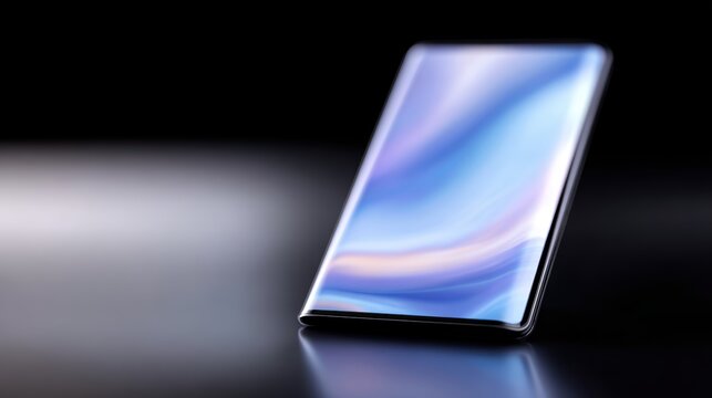 Foldable smartphone partially unfolded showing animated UI transition concept