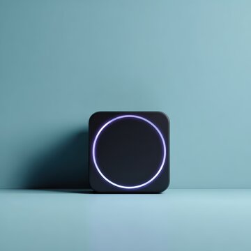 Blank smart home hub mockup neon interface ring, tech branding