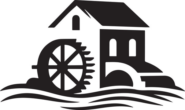 Water Mill logo, balck icon silhouette vector