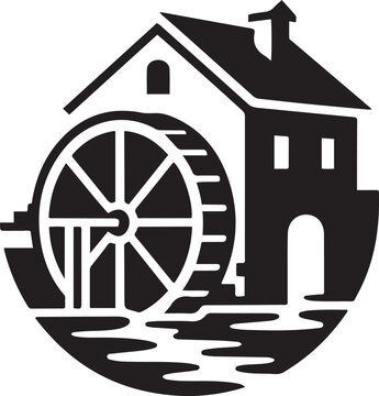 Water Mill logo, balck icon silhouette vector