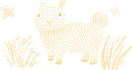 Whimsical dotted llama in a grassy field with stars © rokeya