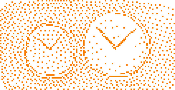 Two clocks depicted with abstract dot pattern and shallow depth of field