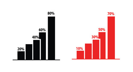 Fototapeta premium Bar graph with percentage values black and red silhouette