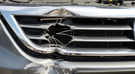 Fototapeta premium Close Up Of Damaged Car Grille And Bumper photo (46