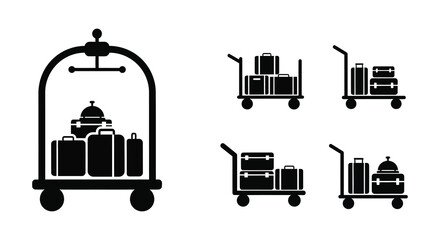 luggage cart icons in black and white silhouette high quality professional detailed modern elegant stylish clean crisp vibrant colorful digital creative © rabbivay