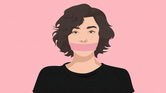 Mujer con boca tapada