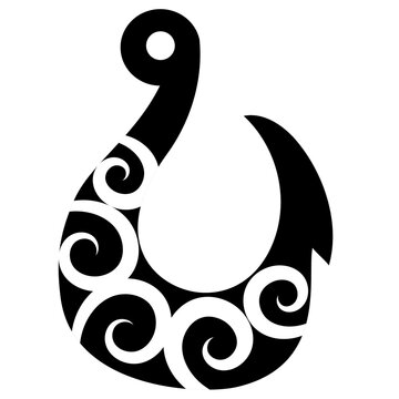 Hand drawn hawaiian fish hook logo design, maori hook flaqt vector, black and white